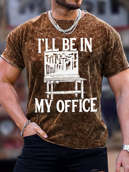 

Men's I Will Be In My Office Funny Graphic Print Text Letters Casual Crew Neck T-Shirt, Brown, T-shirts