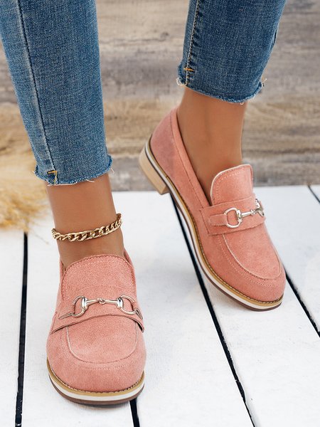 

Plus Size Metal Decor Faux Suede Casual Loafers, Pink, Flats