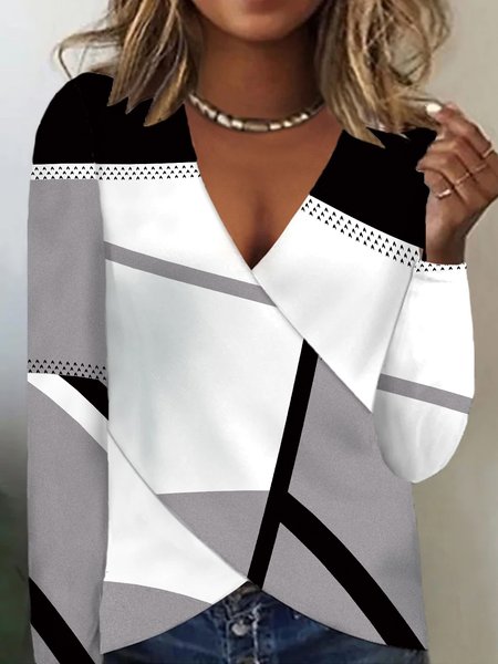 

Cross Color Block Casual T-Shirt, Multicolor, T-shirts