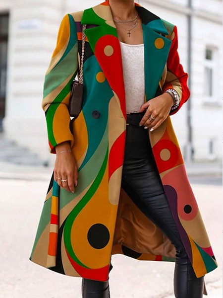 

Urban Lapel Collar Long Sleeve Abstract Print Overcoat, Multicolor, Coats