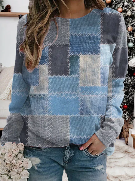 

Loose Casual Plaid T-Shirt, Multicolor, T-Shirts