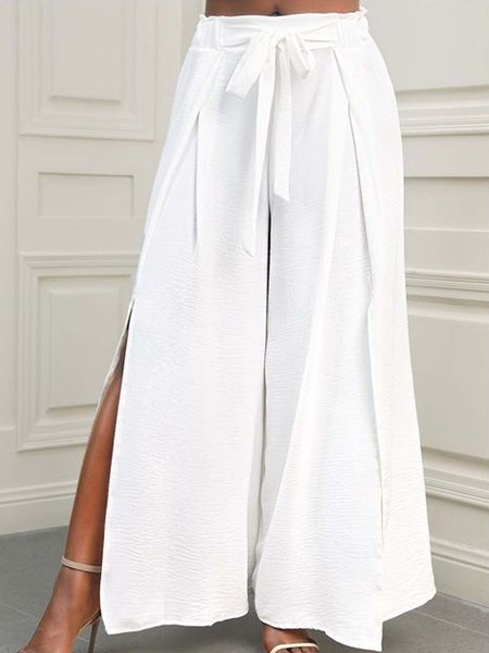 

Plain Casual Cotton-Blend Loose Casual Pants, White, Pants