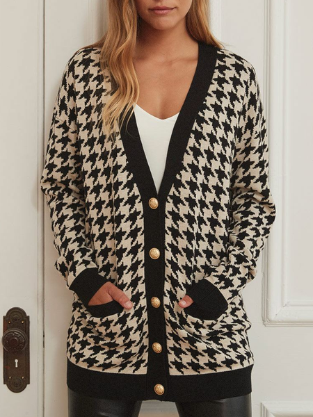 

Houndstooth Urban Loose Sweater Coat, Multicolor, Cardigans