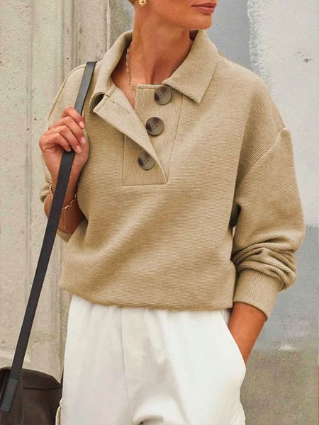 

Plain Urban Polo Collar Buttoned Sweatshirt, Apricot, Hoodies and Sweatshirts
