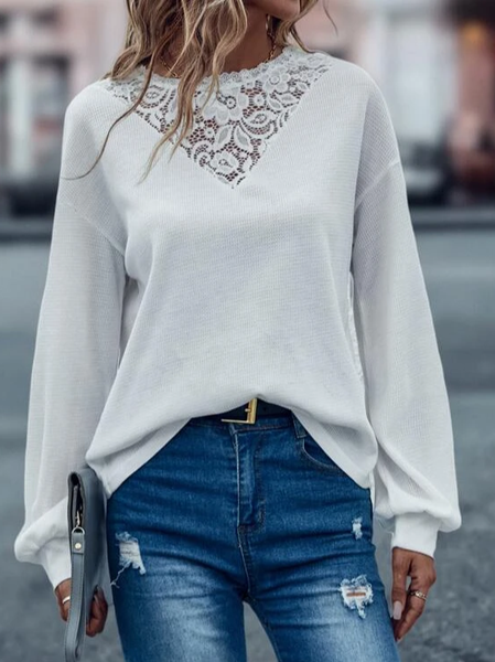 

Lace Casual Crew Neck Sweatshirt, White, Sweatshirts & Hoodies