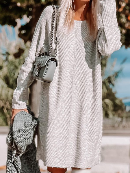 

Casual Plain Yarn/Wool Yarn Loose Dress, Gray, Dresses