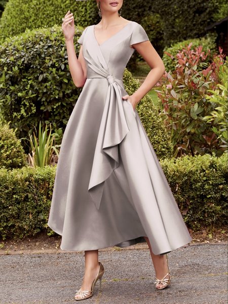 

Elegant Cross Neck Plain Regular Fit Maxi Party Dress, As picture, Maxi Dresses