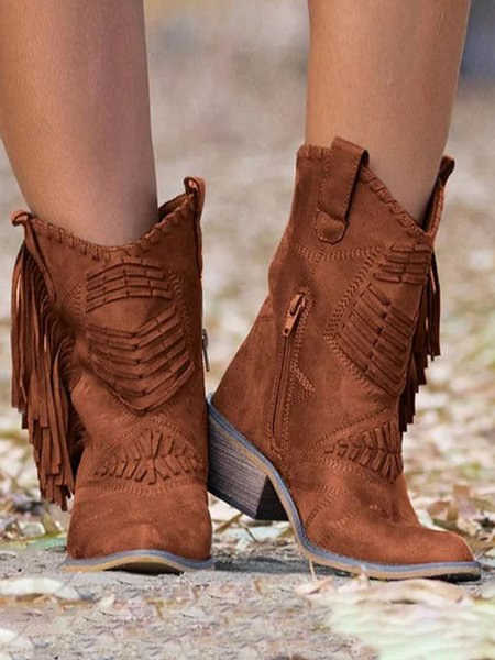 

Western Fringe Woven Vintage Cowboy Boots, Brown, Boots