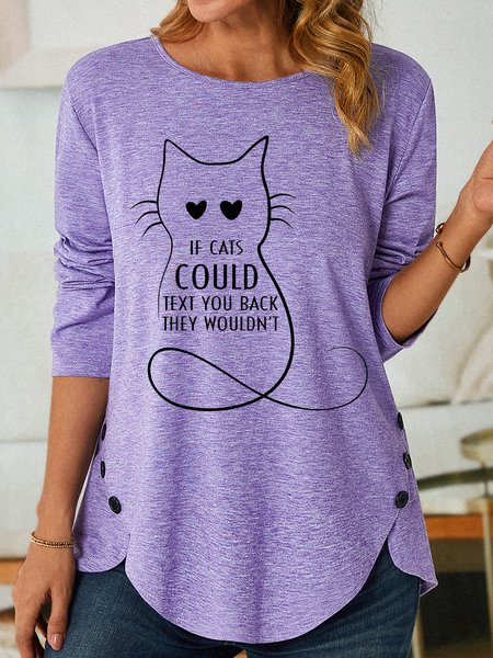 Lilicloth X Y If Cats Could Text You Back They Wouldn't Women‘s Long Sleeve T-Shirt, Purple, Long sleeves