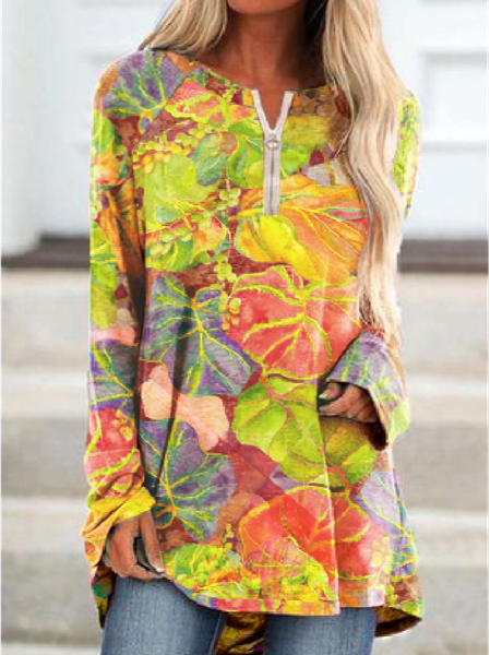 

Casual Floral Loose Crew Neck T-Shirt, Multicolor, T-Shirts
