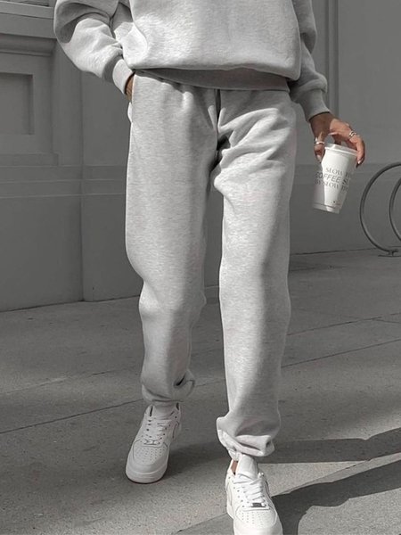 

Plain Daily Loose Casual Pants, Gray, Pants