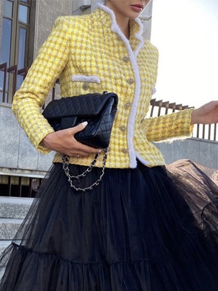 

Plain Elegant Long Sleeve Regular Fit Jacket, Yellow, Jackets