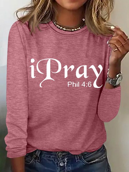 

Christian Gift I Pray Women's Long Sleeve T-Shirt, Pink, Long sleeves