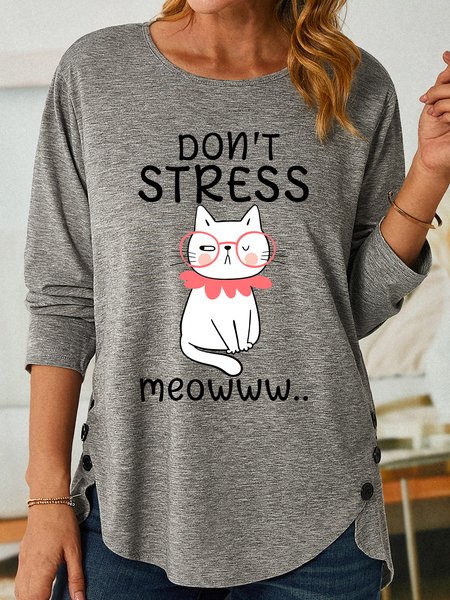 

Lilicloth X Manikvskhan Don't Stress Meowww Women‘s Long Sleeve T-Shirt, Gray, Long sleeves