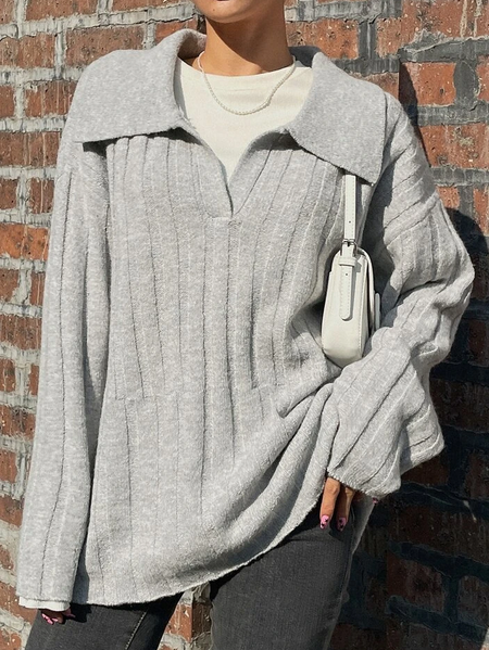 

Loose Plain Yarn/Wool Yarn Sweater, Gray, Sweaters & Cardigans