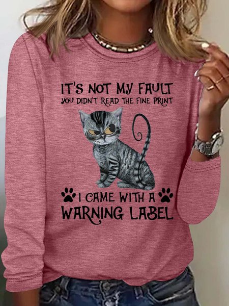 

Women's It's Not My Fault Crew Neck Casual Letters Top, Rose red, Long sleeves