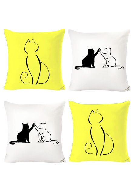 

18x18 Set of 4 Cushion Pillow Covers, Black Cat Letter Backrest Decorations for Home, Yellow, Pillow Covers
