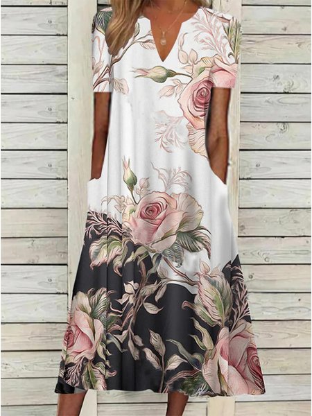 

Elegant Floral Loose Dress, Pink, Dresses