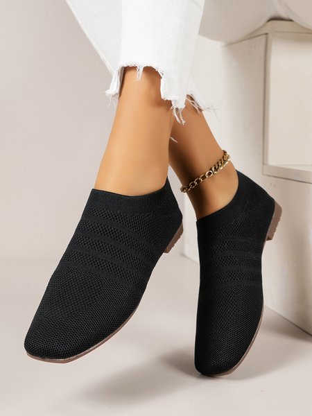 

Breathable Mesh Fabric Soft Sole Lace-up Decor Flat Shoes, Black, Flats