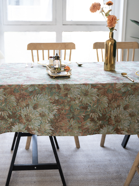 

55*55 Table Cloth Jacquard Daisy Art Table Tarps Party Decorations, Color1, Tablecloth