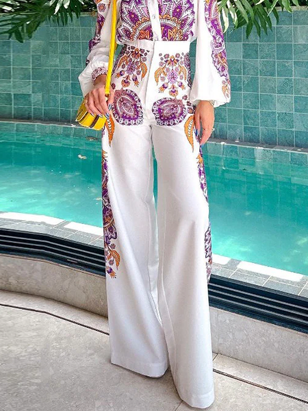 

Ethnic Urban Loose Fashion Long Pants, White, Pants