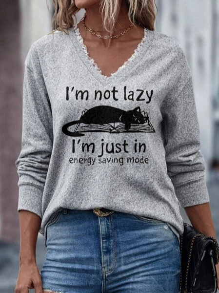 

Cat & Slogan Lace Trim Oversized Sweatshirt, Gray, Hoodies & Sweatshirts