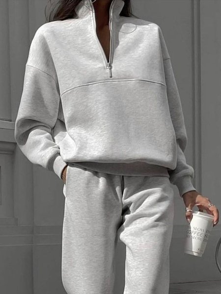 

Plain Stand Collar Loose Casual Sweatshirt, Gray, Hoodies and Sweatshirts
