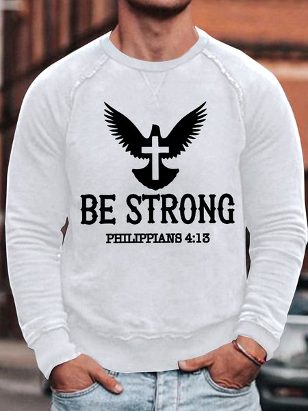 

Men's Be Strong Philippians 4:13 The Religious Cross Graphic Print Casual Text Letters Loose Sweatshirt, White, Hoodies&Sweatshirts