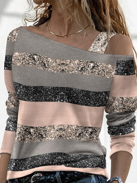 

One Shoulder Regular Fit Casual T-Shirt, Multicolor, T-Shirts