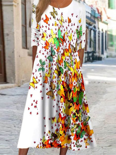 

Butterfly Casual Dress, White, Dresses