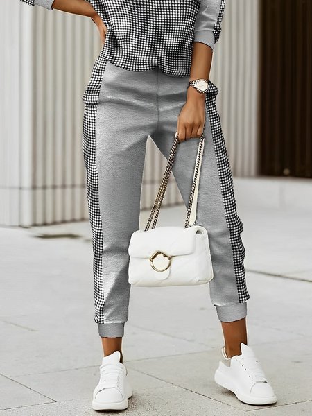 Casual Plain Loose Casual Mid Waist Pants, Gray, Pants