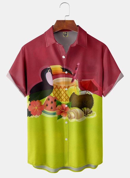 

Hawaii Taco Toucan Chest Pocket Short Sleeve Hawaiian Shirt, Green, Men Shirts
