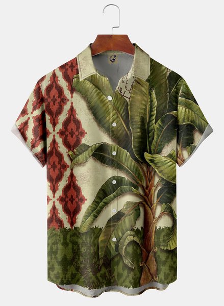 

Palm Tree Chest Pocket Short Sleeve Hawaiian Shirt, Green, Men Shirts