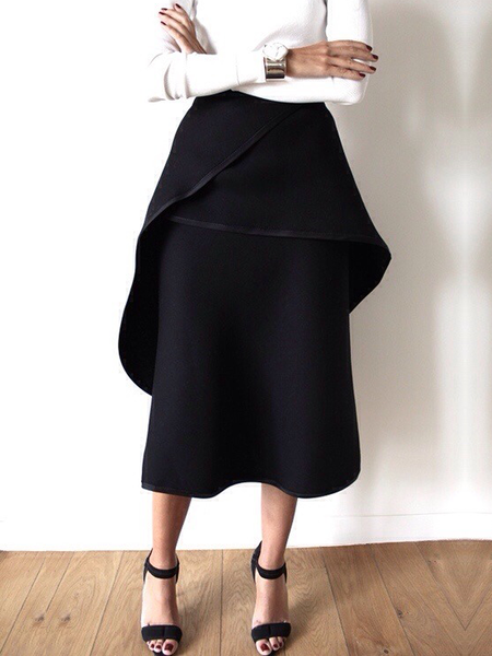 

Loose Plain Urban Midi Skirt, Black, Skirts