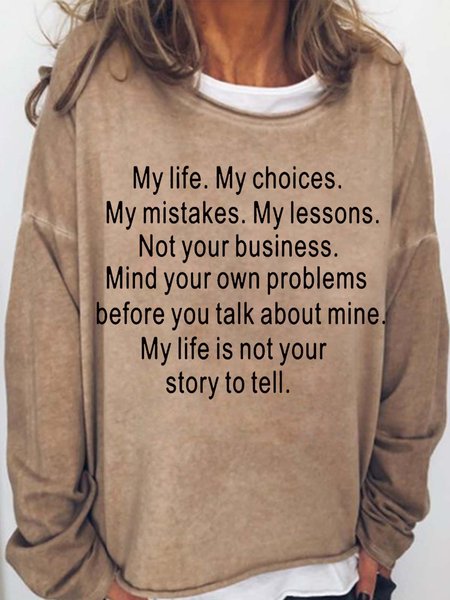 

Women Funny Letters My Life Casual Sweatshirt, Light brown, Hoodies&Sweatshirts