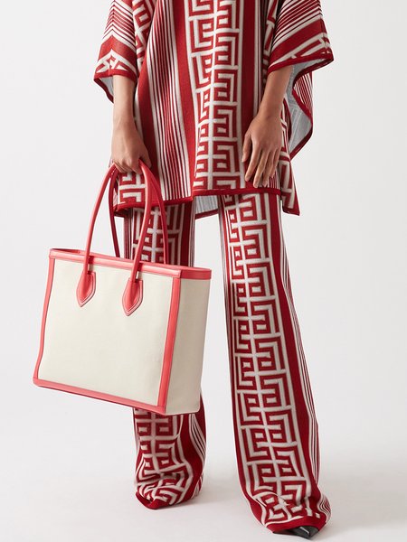 

Geometric Loose Simple Fashion Mid Waist Pants, Red, Pants