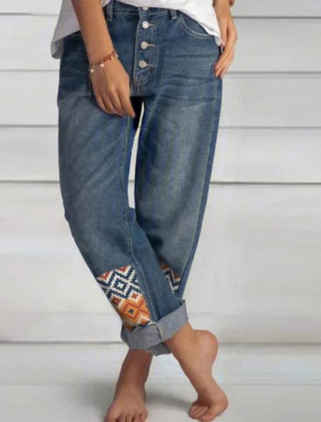 

Plain Regular Fit Casual Denim Jeans, Blue, Pants