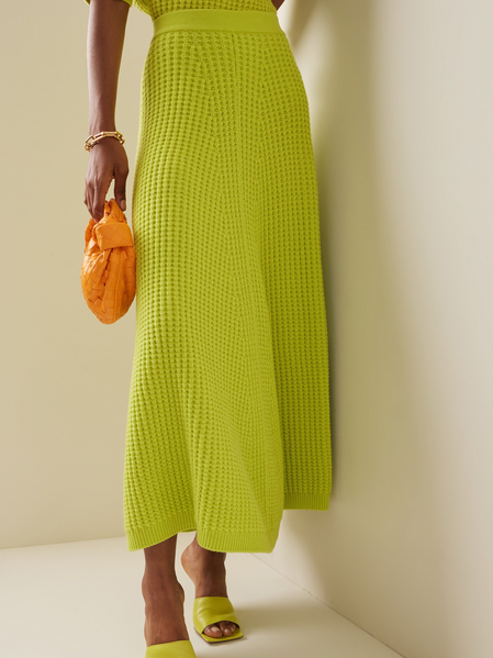 

Pointelle Stitch Wool Maxi Skirt, Green, Knitwear