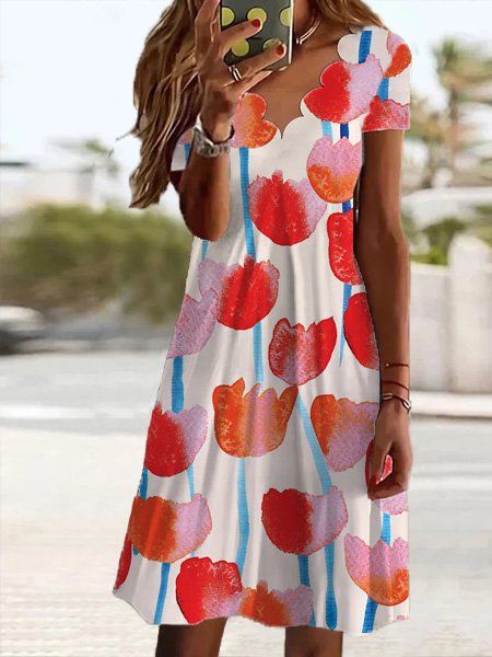 

Casual Floral V Neck Dress, Multicolor, Dresses