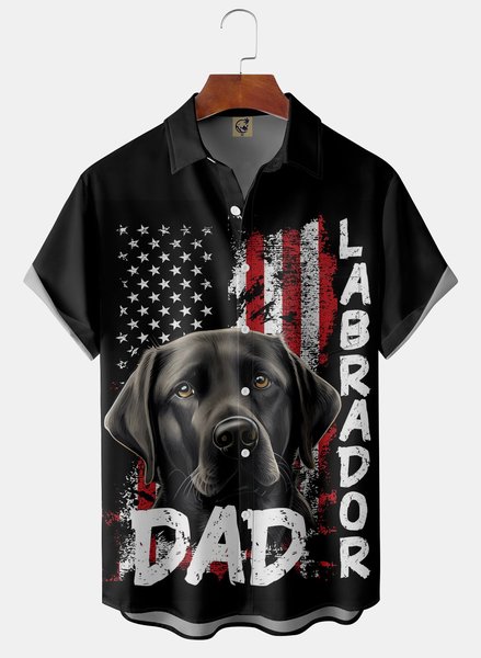 

Labrador Chest Pocket Short Sleeve Casual Shirt, Black, Men Shirts