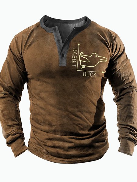 

Men's Like A Rabbit And Like A Duck Funny Graphic Print Text Letters Half Turtleneck Regular Fit Casual Top, Khaki, Long Sleeves
