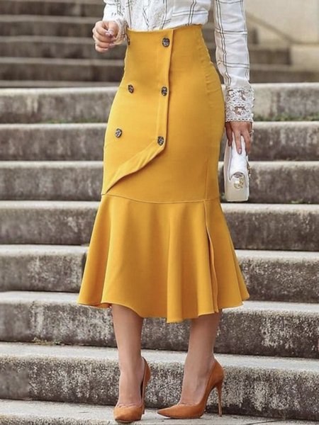 

Daily Midi Elegant Regular Fit Plain Skirt, Yellow, Skirts