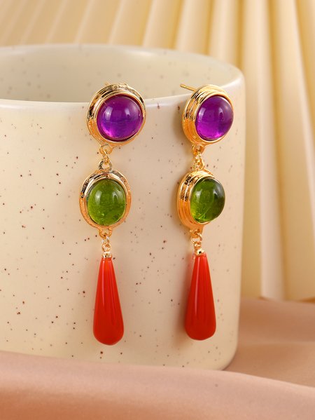 

Casual Elegant Colorful Gemstone Drop Stud Earrings Valentine's Day Party Wedding Jewelry, Multicolor, Earrings