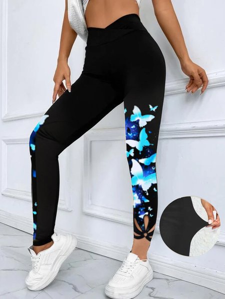 

Casual Tight Butterfly Leggings, Black, leggings