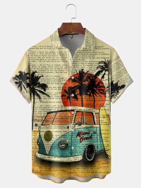 

Coconut Tree Chest Pocket Short Sleeve Hawaiian Shirt, Khaki, Men Shirts