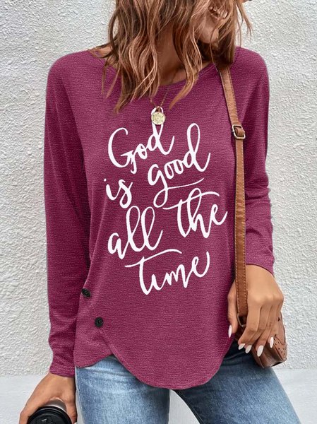 

Women's Christian God Is Good All The Time Casual Top, Wine red, Long sleeves