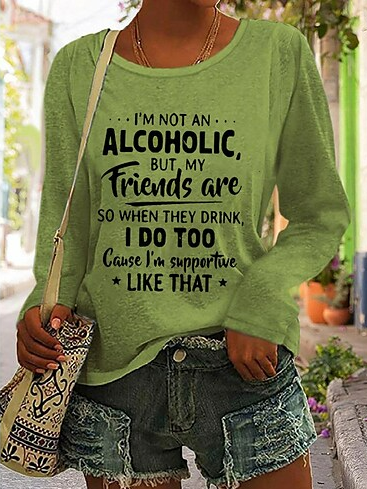 

Loose Text Letters Casual Top, Green, Tops