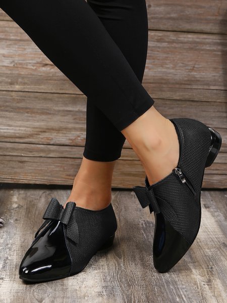 Two Tone Rhinestone Bow Decor Side Zip Heel Shoes, Black, Heels