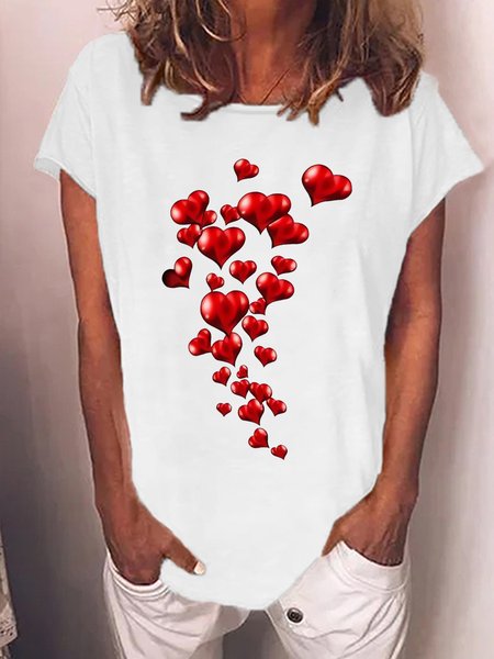 

Women's Funny Heart Casual Text Letters T-Shirt, White, T-shirts