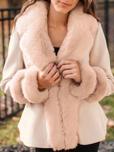 

Urban Loose Cony Hair V Neck Peplum Jacket, Nudepink, Coats